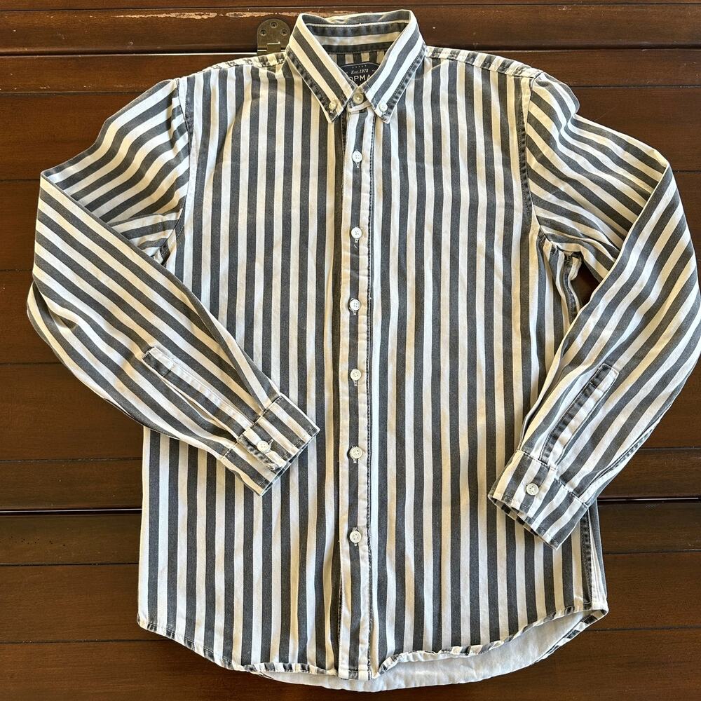 Topman XS Blue White Striped Long Sleeve Shirt Heavyweight Cotton Overshirt